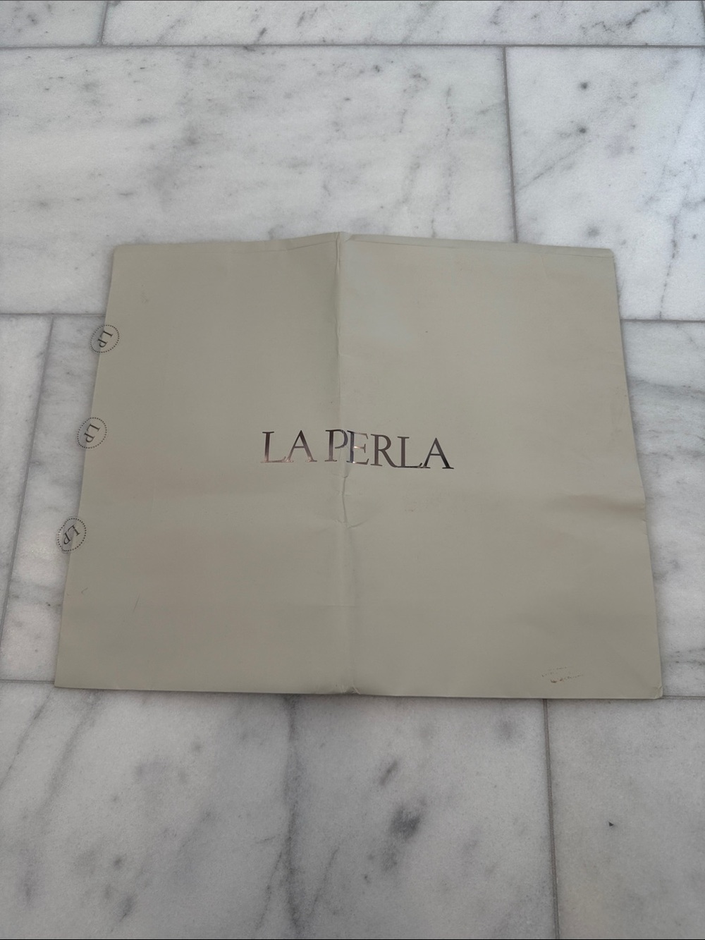 La Perla White Paper Shopping Bag Tote with Gold Logo